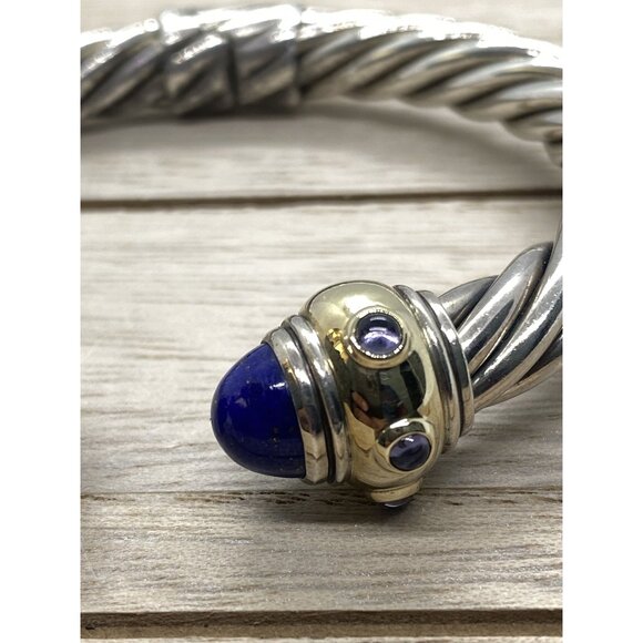David Yurman Renaissance Lapis Lazuli Lolite Cuff Bracelet 6.25" Silver 14k - Picture 4 of 11